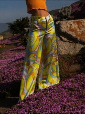Zara Wide Leg Pucci Inspired Full Length Satin Pants